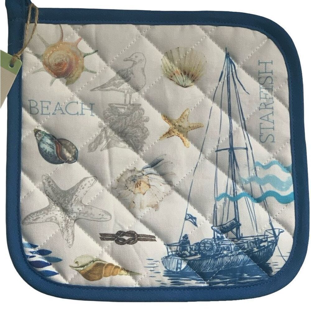 Michel Design Works Blue Coastal Shore Potholder, 9x9in, Cotton